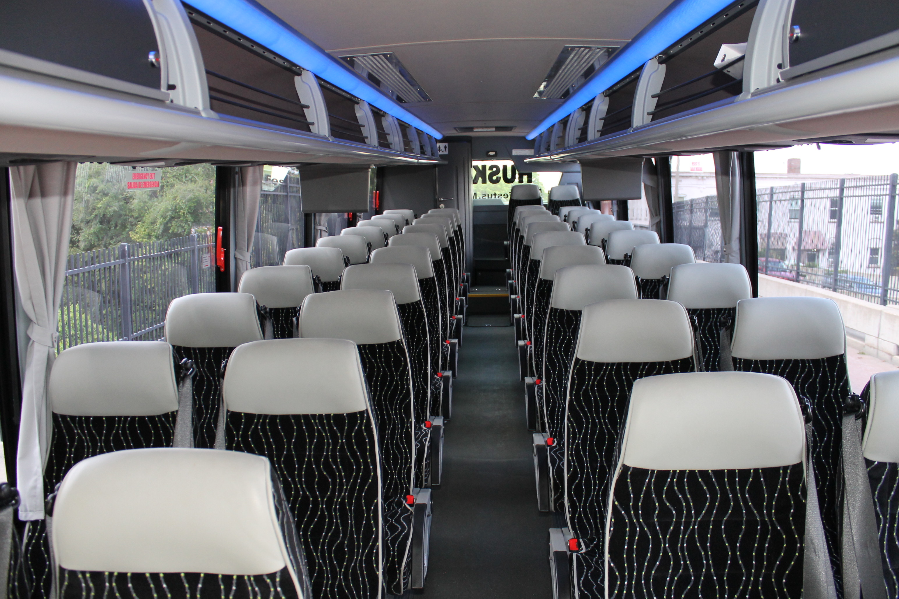 Seating inside a Huskey motorcoach
