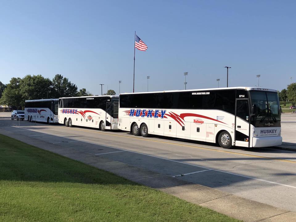 Line of Parked Huskey Trailways buses 